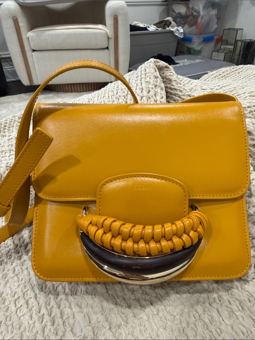 Chloe Small Shoulder Bag in Mustard Yellow Leather